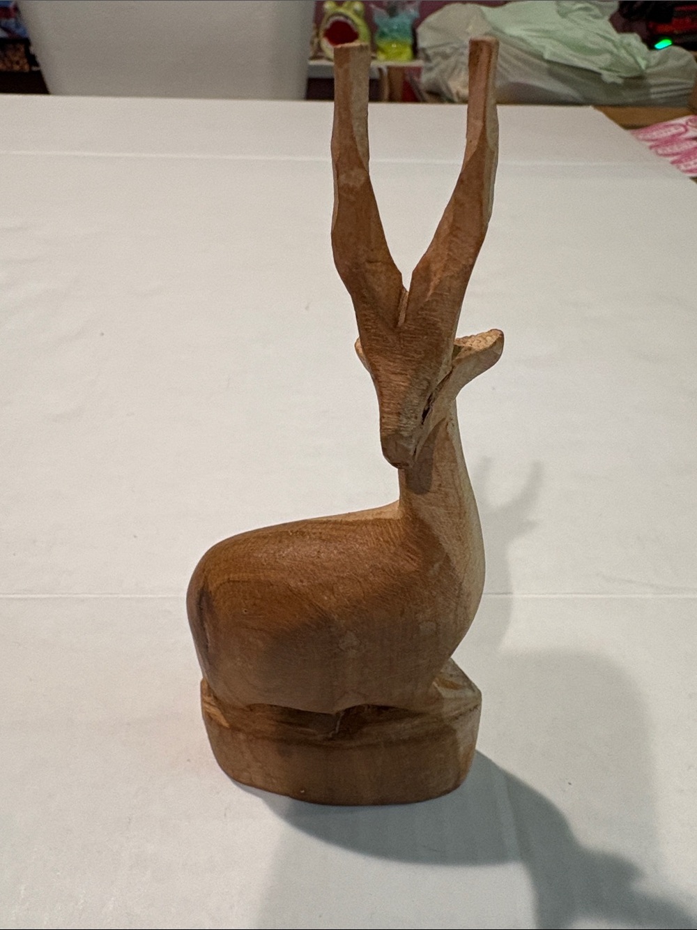 Hand-Carved Wood Antelope Sculpture in Natural Brown